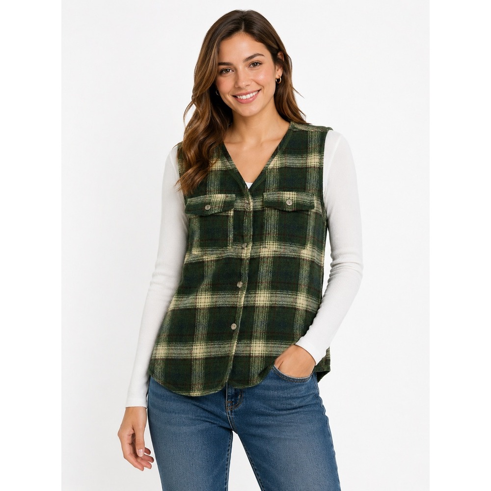 American Eagle‎ Green Plaid Wool Vest sz M Italy Outdoor Coastal VTG English